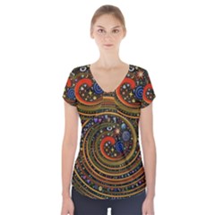 Swirl Vortex Emoji Cyclone Motion Art Short Sleeve Front Detail Top by Paksenen