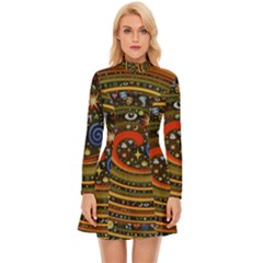 Swirl Vortex Emoji Cyclone Motion Art Long Sleeve Velour Longline Dress by Paksenen