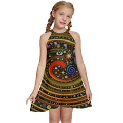 Swirl Vortex Emoji Cyclone Motion Art Kids  Halter Collar Waist Tie Chiffon Dress by Paksenen