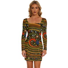 Swirl Vortex Emoji Cyclone Motion Art Long Sleeve Square Neck Bodycon Velvet Dress by Paksenen