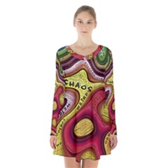 Chaos Unknown Unfamiliar Strange Long Sleeve Velvet V-neck Dress