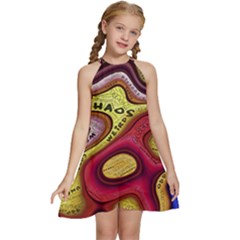 Chaos Unknown Unfamiliar Strange Kids  Halter Collar Waist Tie Chiffon Dress