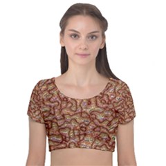 Mind Brain Thought Mental Velvet Short Sleeve Crop Top  by Paksenen