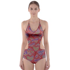 Love Hearts Valentines Connection Cut-out One Piece Swimsuit by Paksenen