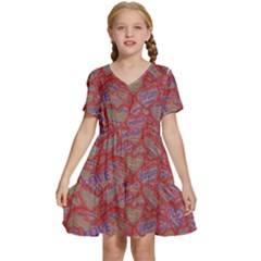 Love Hearts Valentines Connection Kids  Short Sleeve Tiered Mini Dress by Paksenen