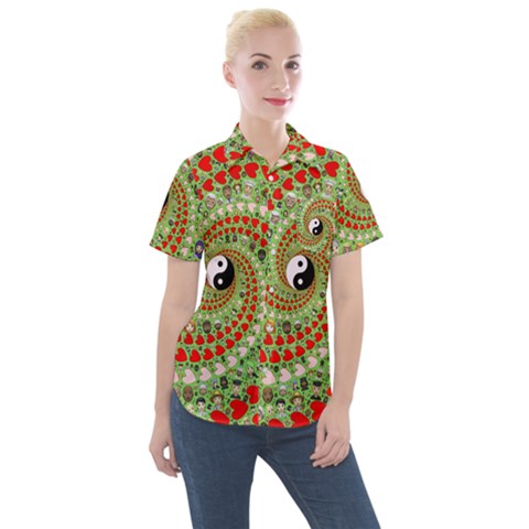 Love Avatars Characters Roles Yin Yang Women s Short Sleeve Pocket Shirt by Paksenen