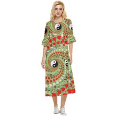 Love Avatars Characters Roles Yin Yang Double Cuff Midi Dress by Paksenen