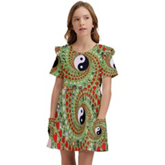 Love Avatars Characters Roles Yin Yang Kids  Frilly Sleeves Pocket Dress by Paksenen