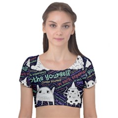 Experience Feeling Clothing Self Velvet Short Sleeve Crop Top  by Paksenen