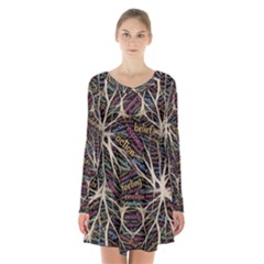 Mental Human Experience Mindset Pattern Long Sleeve Velvet V-neck Dress