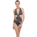 Mental Human Experience Mindset Pattern Halter Front Plunge Swimsuit View1