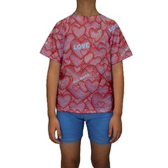 Love Hearts Valentine Red Symbol Kids  Short Sleeve Swimwear by Paksenen