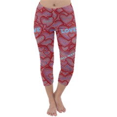 Love Hearts Valentine Red Symbol Capri Winter Leggings 