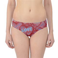 Love Hearts Valentine Red Symbol Hipster Bikini Bottoms by Paksenen