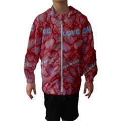 Love Hearts Valentine Red Symbol Kids  Hooded Windbreaker