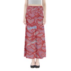 Love Hearts Valentine Red Symbol Full Length Maxi Skirt by Paksenen