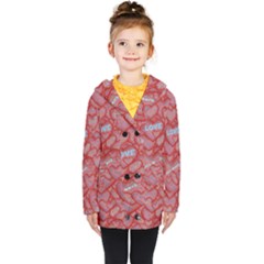 Love Hearts Valentine Red Symbol Kids  Double Breasted Button Coat by Paksenen