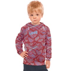 Love Hearts Valentine Red Symbol Kids  Hooded Pullover by Paksenen