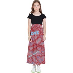 Love Hearts Valentine Red Symbol Kids  Flared Maxi Skirt by Paksenen