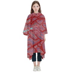 Love Hearts Valentine Red Symbol Kids  Hooded Rain Ponchos