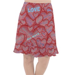 Love Hearts Valentine Red Symbol Fishtail Chiffon Skirt by Paksenen