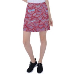 Love Hearts Valentine Red Symbol Tennis Skirt by Paksenen