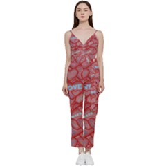 Love Hearts Valentine Red Symbol V-neck Camisole Jumpsuit by Paksenen