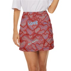 Love Hearts Valentine Red Symbol Mini Front Wrap Skirt by Paksenen