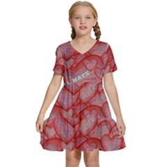 Love Hearts Valentine Red Symbol Kids  Short Sleeve Tiered Mini Dress by Paksenen