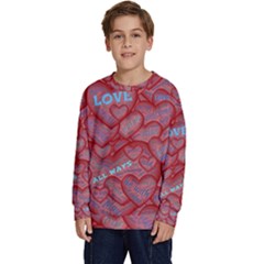 Love Hearts Valentine Red Symbol Kids  Crewneck Sweatshirt by Paksenen