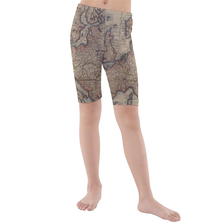 Old Vintage Classic Map Of Europe Kids  Mid Length Swim Shorts