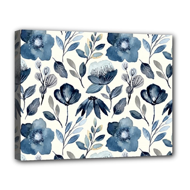 Indigo Watercolor Floral Seamless-pattern Canvas 14  x 11  (Stretched)