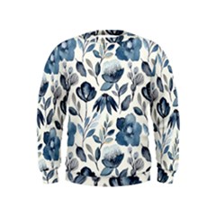 Indigo Watercolor Floral Seamless-pattern Kids  Sweatshirt