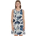 Indigo Watercolor Floral Seamless-pattern Round Neck Sleeve Casual Dress With Pockets View1