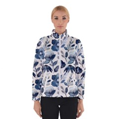 Indigo Watercolor Floral Seamless-pattern Women s Bomber Jacket