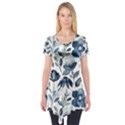 Indigo Watercolor Floral Seamless-pattern Short Sleeve Tunic  View1