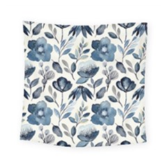 Indigo Watercolor Floral Seamless-pattern Square Tapestry (small)