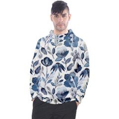 Indigo Watercolor Floral Seamless-pattern Men s Pullover Hoodie