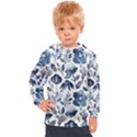 Indigo Watercolor Floral Seamless-pattern Kids  Hooded Pullover View1