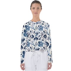 Indigo Watercolor Floral Seamless-pattern Women s Slouchy Sweat