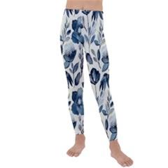 Indigo Watercolor Floral Seamless-pattern Kids  Lightweight Velour Leggings