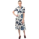 Indigo Watercolor Floral Seamless-pattern Keyhole Neckline Chiffon Dress View1