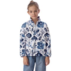 Indigo Watercolor Floral Seamless-pattern Kids  Half Zip Hoodie