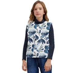 Indigo Watercolor Floral Seamless-pattern Kid s Button Up Puffer Vest	