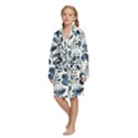 Indigo Watercolor Floral Seamless-pattern Kids  Long Sleeve Velvet Lounge Robe View2