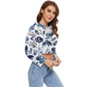 Indigo Watercolor Floral Seamless-pattern Women s Lightweight Cropped Hoodie View3