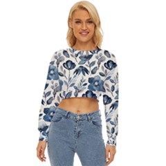 Indigo Watercolor Floral Seamless-pattern Lightweight Long Sleeve Sweatshirt