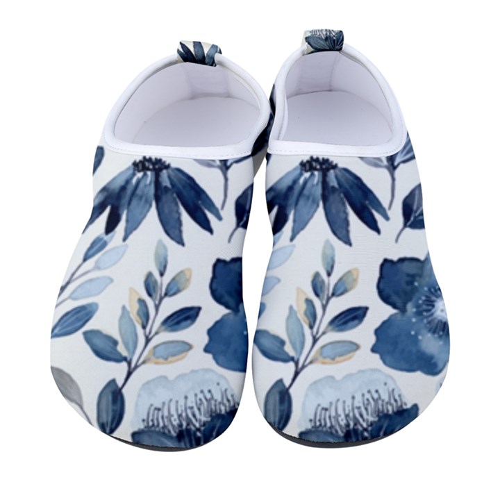 Indigo Watercolor Floral Seamless-pattern Kids  Sock-Style Water Shoes