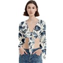 Indigo Watercolor Floral Seamless-pattern Trumpet Sleeve Cropped Top View1