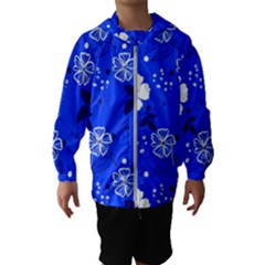 Blooming Seamless Pattern Blue Colors Kids  Hooded Windbreaker